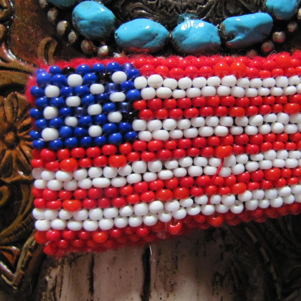 NAVAJO MADE HAND BEADED AMERICAN FLAG PINS